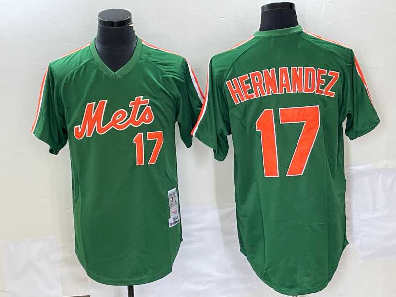 Mens New York Mets #17 Keith Hernandez Green Mesh Throwback Jersey->new york mets->MLB Jersey